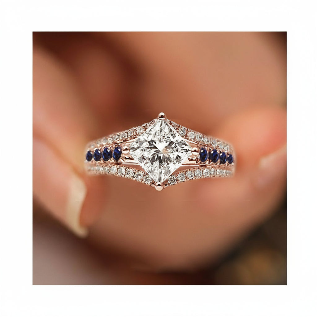 Yi an 18K gold Galaxy princess diamond ring for women engagement ring with sapphires custom made image 8