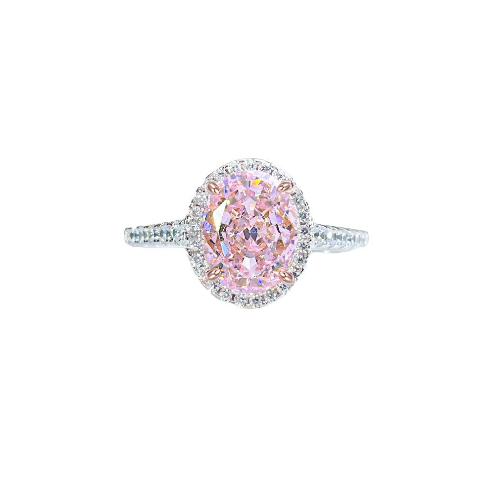 Fashionable and light luxury egg shaped pink diamond color temperament 925 sterling silver ring inlaid with high carbon diamond versatile niche simple female image 5