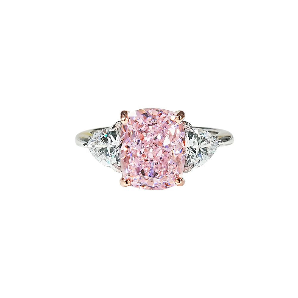 Luxury pink diamond Radiant crushed ice cut 925 silver ring inlaid with high carbon diamond three stone style temperament versatile ice flower cut image 5