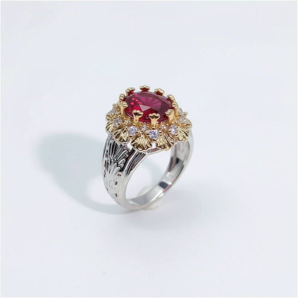 Woven Gold Ruby Ring