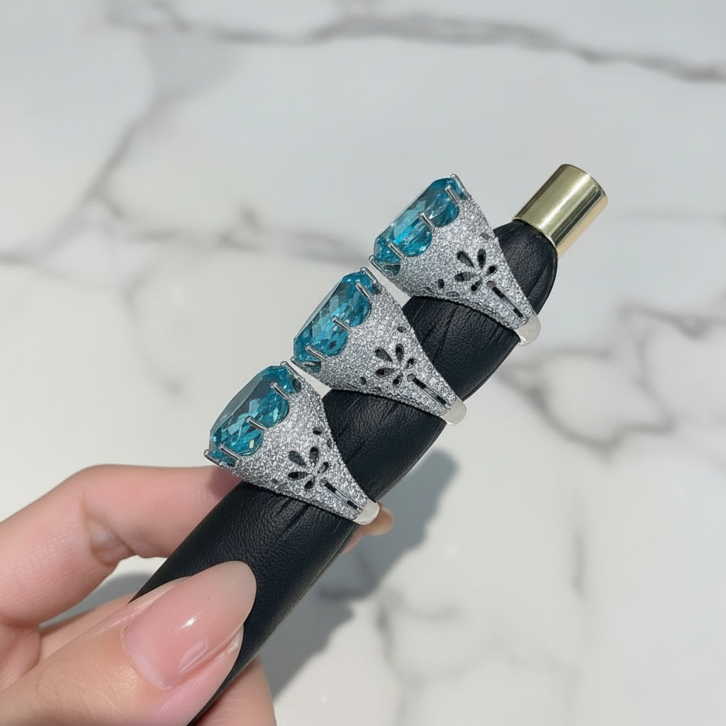 Ruofei Jewelry 18ct Luxury Pigeon Egg Lace edged Paraiba Ring Silver plated Gold image 5