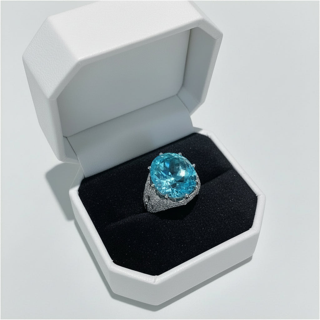 Ruofei Jewelry 18ct Luxury Pigeon Egg Lace edged Paraiba Ring Silver plated Gold image 0