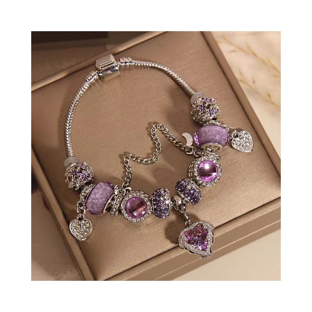 Ins niche light luxury Pan family style bracelet female internet celebrity forest series purple glass bead love pendant bracelet wristband image 35