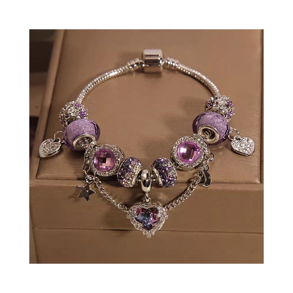 Ins niche light luxury Pan family style bracelet female internet celebrity forest series purple glass bead love pendant bracelet wristband image 36
