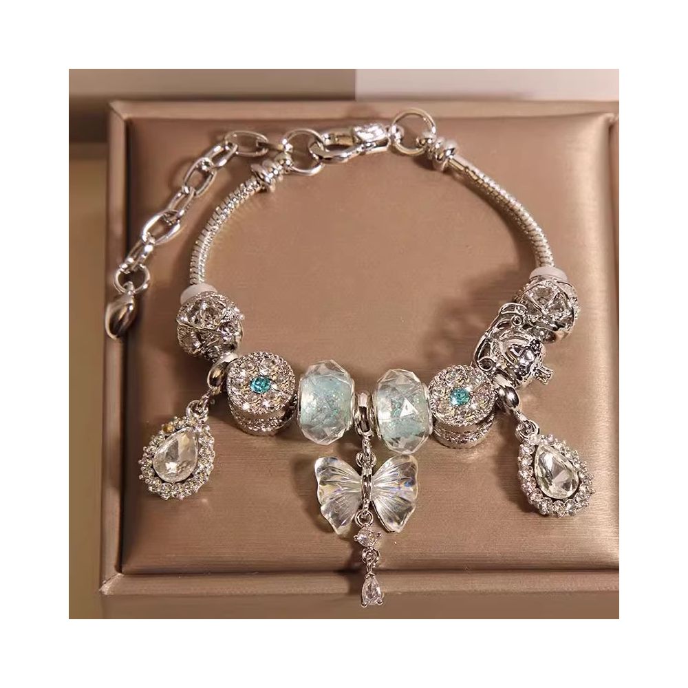 Ins niche light luxury Pan family style bracelet female internet celebrity forest series purple glass bead love pendant bracelet wristband image 2