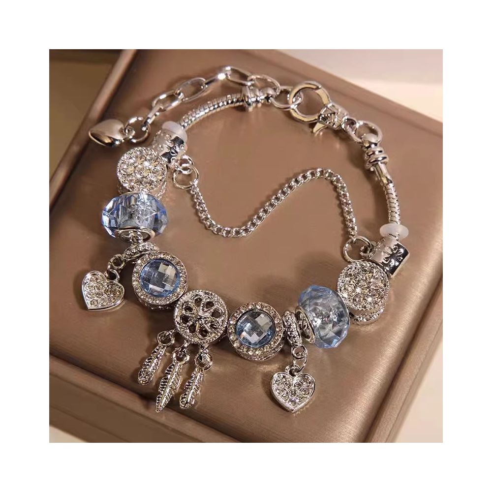 Ins niche light luxury Pan family style bracelet female internet celebrity forest series purple glass bead love pendant bracelet wristband image 3