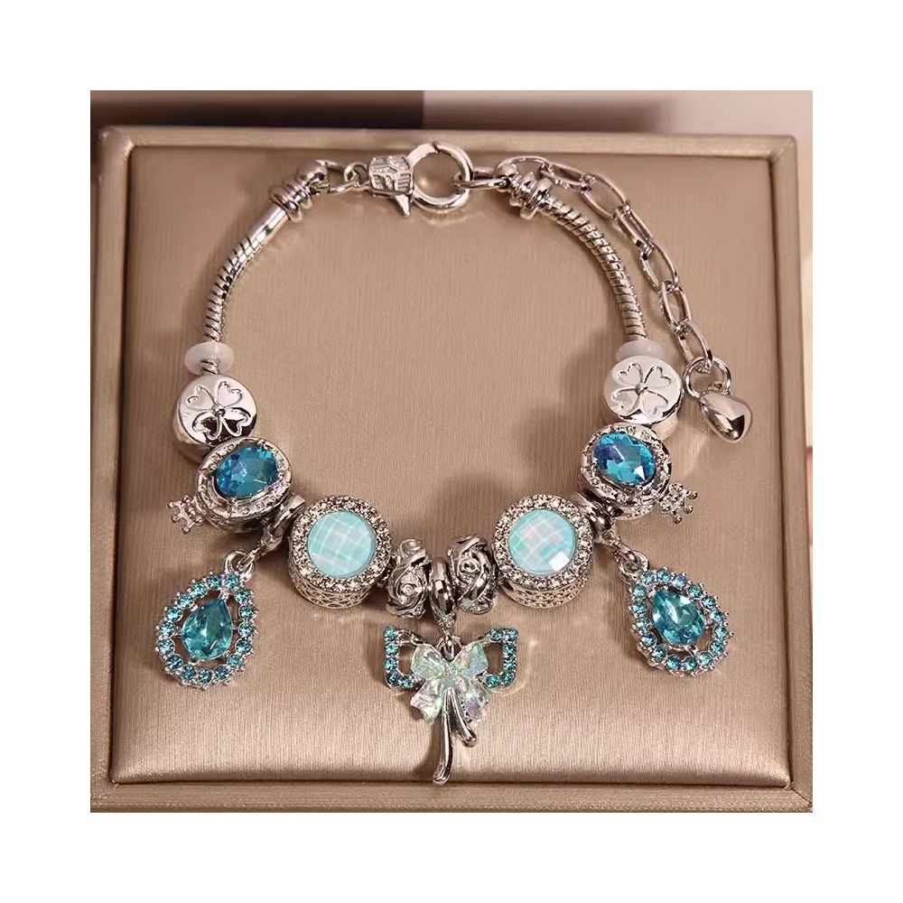 Ins niche light luxury Pan family style bracelet female internet celebrity forest series purple glass bead love pendant bracelet wristband image 5