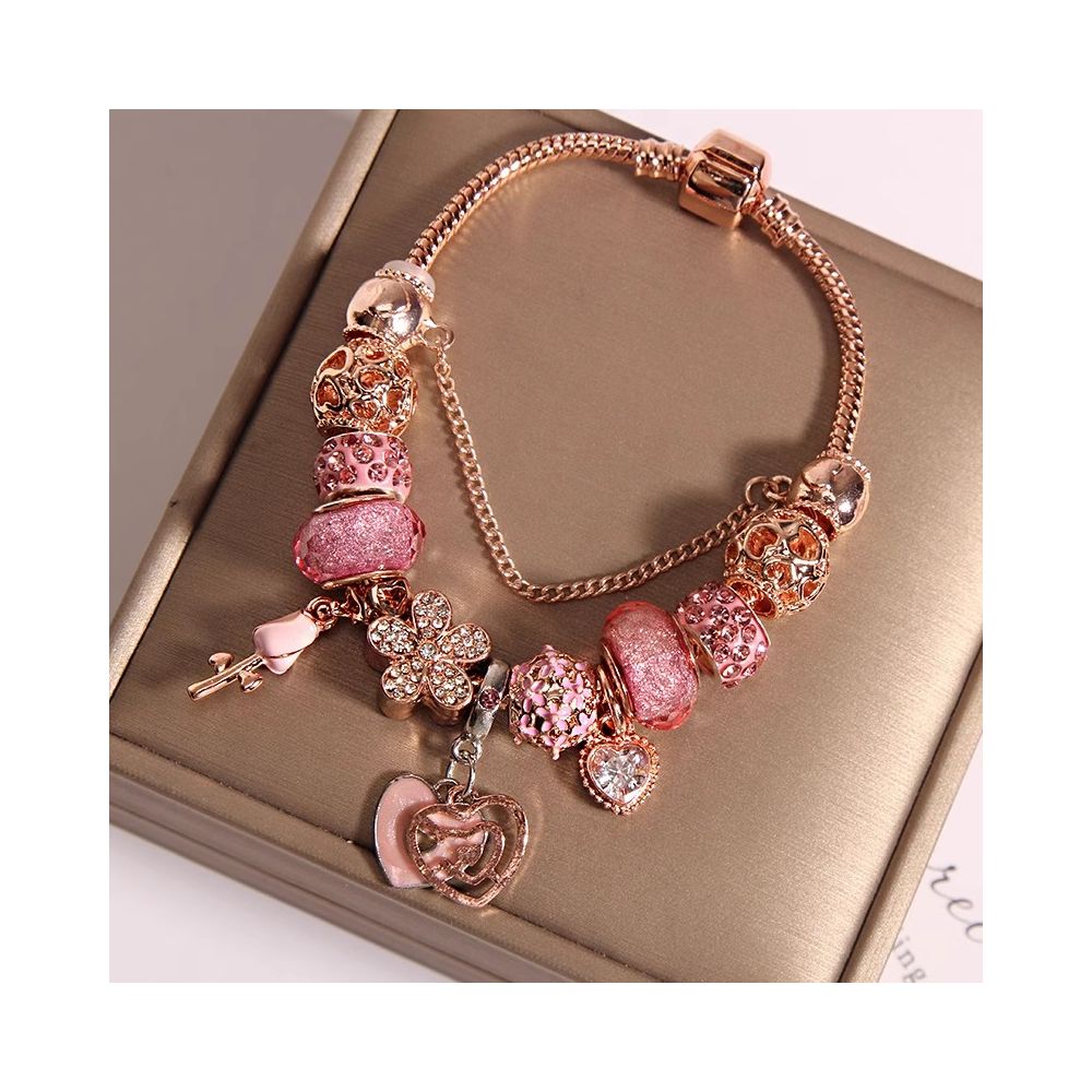 Ins niche light luxury Pan family style bracelet female internet celebrity forest series purple glass bead love pendant bracelet wristband image 7