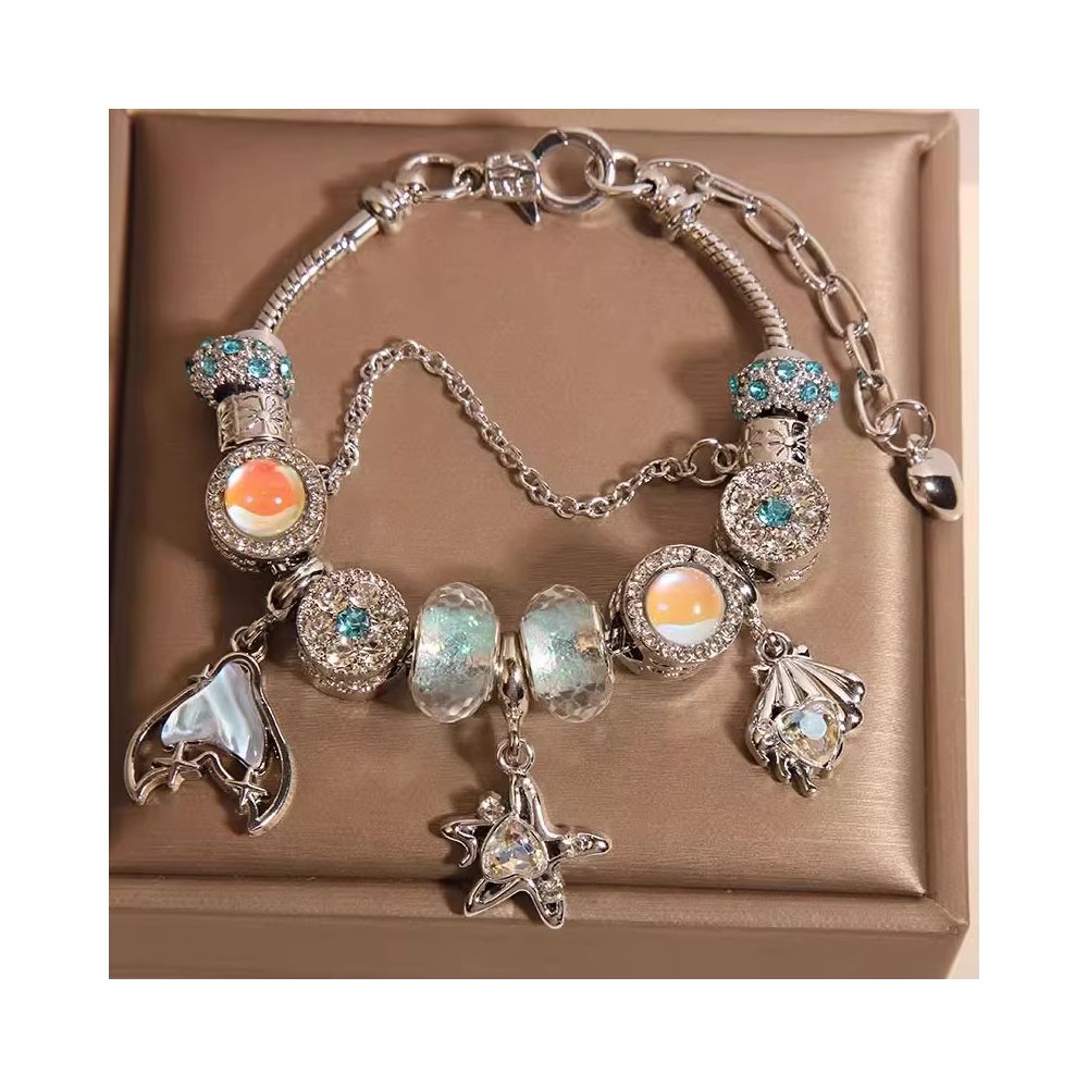 Ins niche light luxury Pan family style bracelet female internet celebrity forest series purple glass bead love pendant bracelet wristband image 9