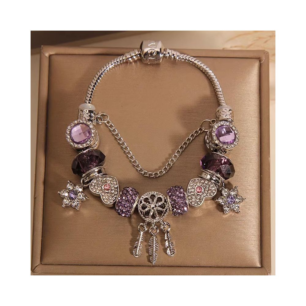 Ins niche light luxury Pan family style bracelet female internet celebrity forest series purple glass bead love pendant bracelet wristband image 17