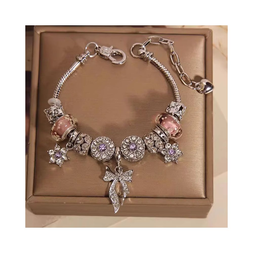 Ins niche light luxury Pan family style bracelet female internet celebrity forest series purple glass bead love pendant bracelet wristband image 23