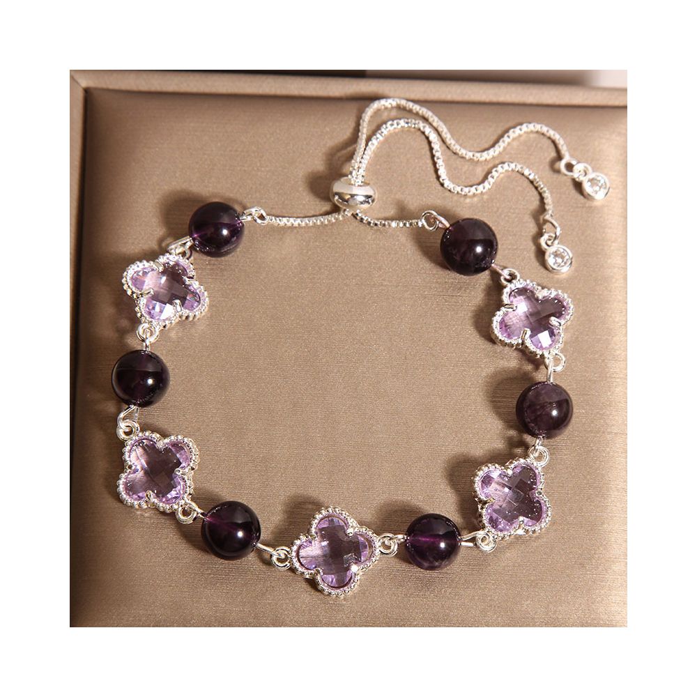 RenHa Original Dreamy Natural Amethyst Bracelet for Women Luxurious Retro Exquisite Four Leaf Clover Bracelet High End Feel image 5