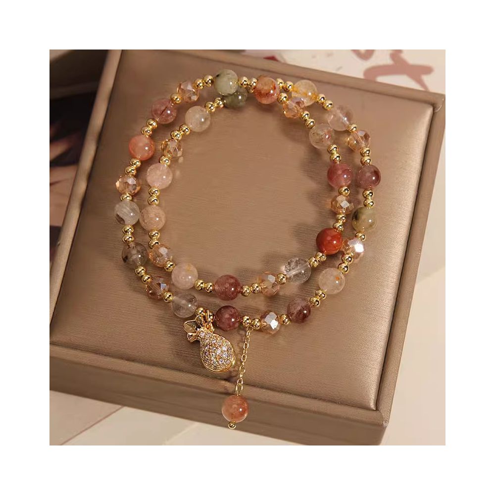 Natural colored hair crystal ins niche design double layer bracelet women s summer retro bracelet light luxury high end layering bracelet image 4
