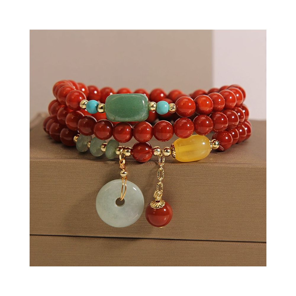 Natural Southern Red Agate Multi layer Bracelet Women s Retro Ethnic Style Jade Peace Buckle Pendant Hand String Internet Celebrity Bracelet Trendy image 1