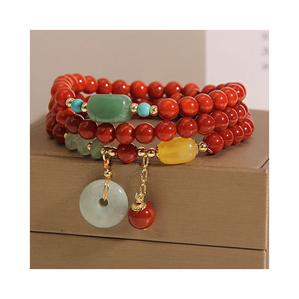 Natural Southern Red Agate Multi layer Bracelet Women s Retro Ethnic Style Jade Peace Buckle Pendant Hand String Internet Celebrity Bracelet Trendy image 2