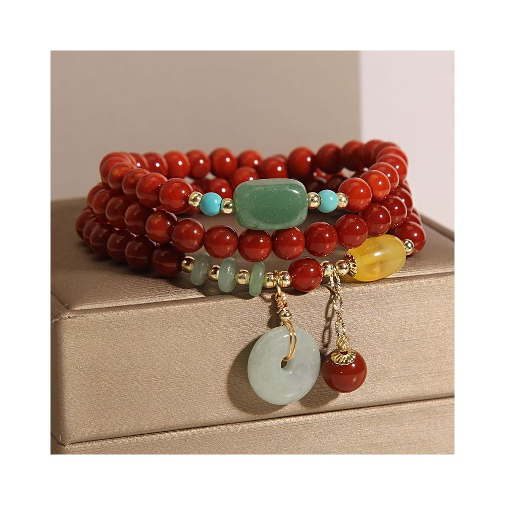 Natural Southern Red Agate Multi layer Bracelet Women s Retro Ethnic Style Jade Peace Buckle Pendant Hand String Internet Celebrity Bracelet Trendy image 3