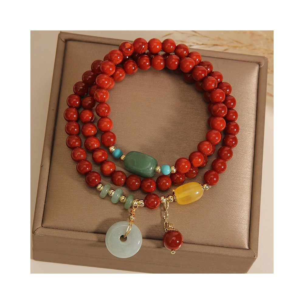 Natural Southern Red Agate Multi layer Bracelet Women s Retro Ethnic Style Jade Peace Buckle Pendant Hand String Internet Celebrity Bracelet Trendy image 4