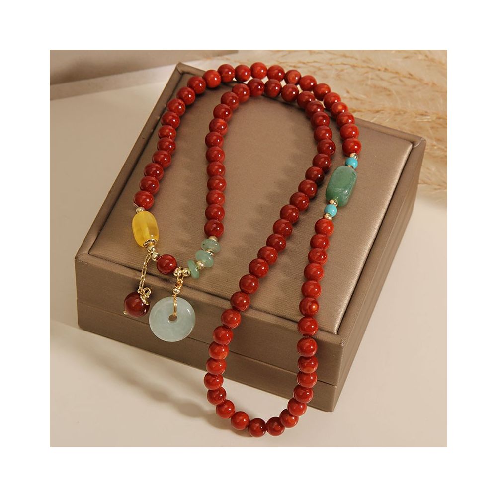 Natural Southern Red Agate Multi layer Bracelet Women s Retro Ethnic Style Jade Peace Buckle Pendant Hand String Internet Celebrity Bracelet Trendy image 5