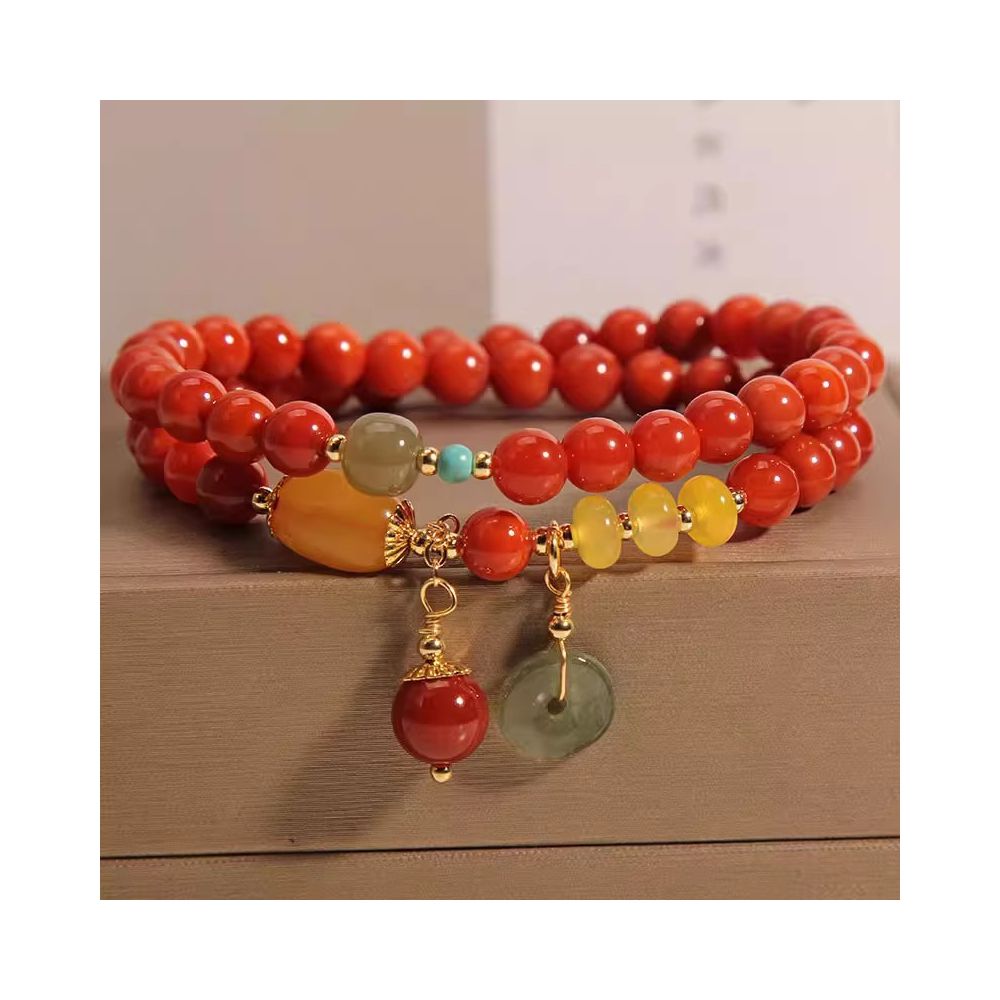 Natural Southern Red Agate Multi layer Bracelet Women s Retro Ethnic Style Jade Peace Buckle Pendant Hand String Internet Celebrity Bracelet Trendy image 6