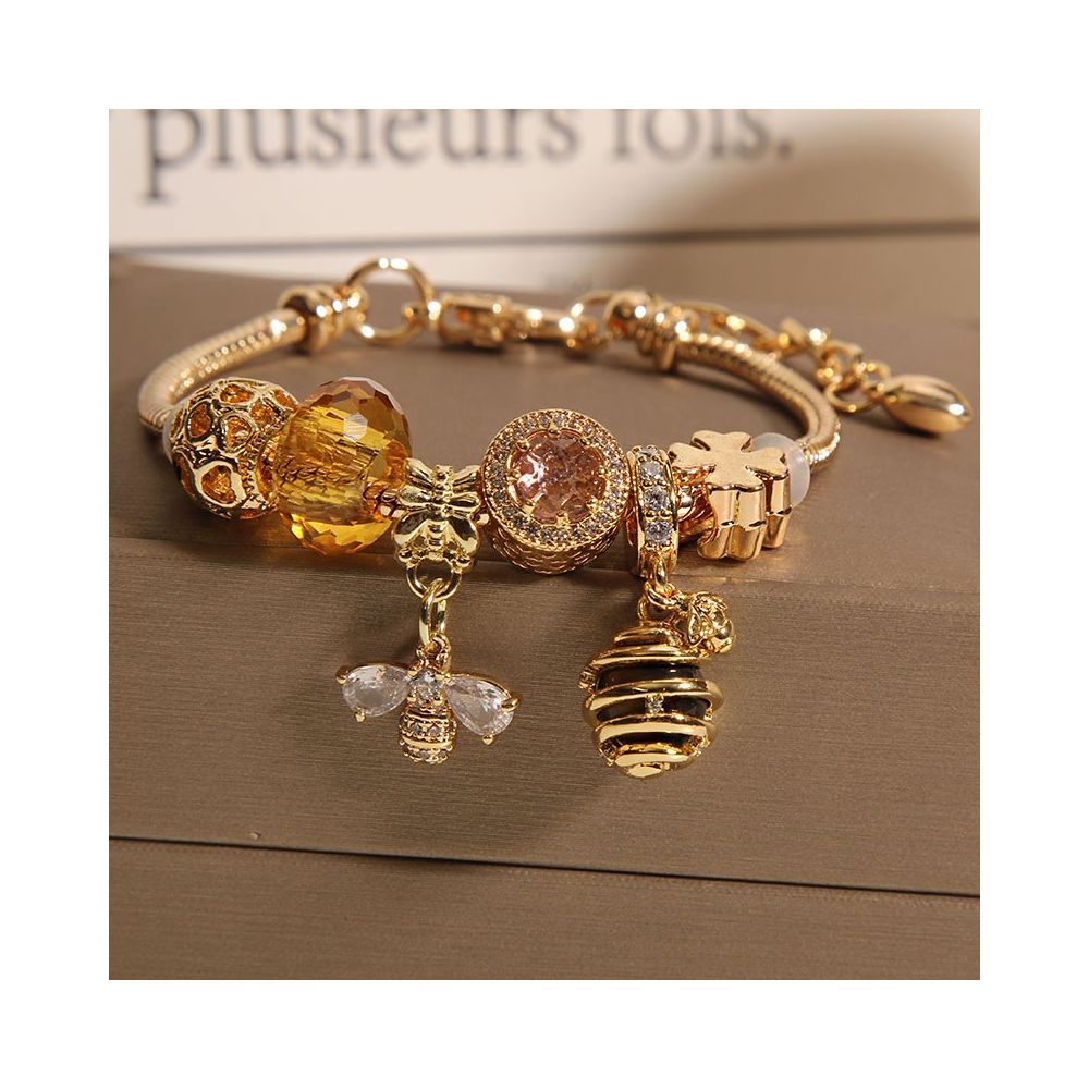 Pan Family Style Rose Gold Bee Hive Bracelet Women s Crystal Bracelet Student Girlfriend Bracelet Gift image 2