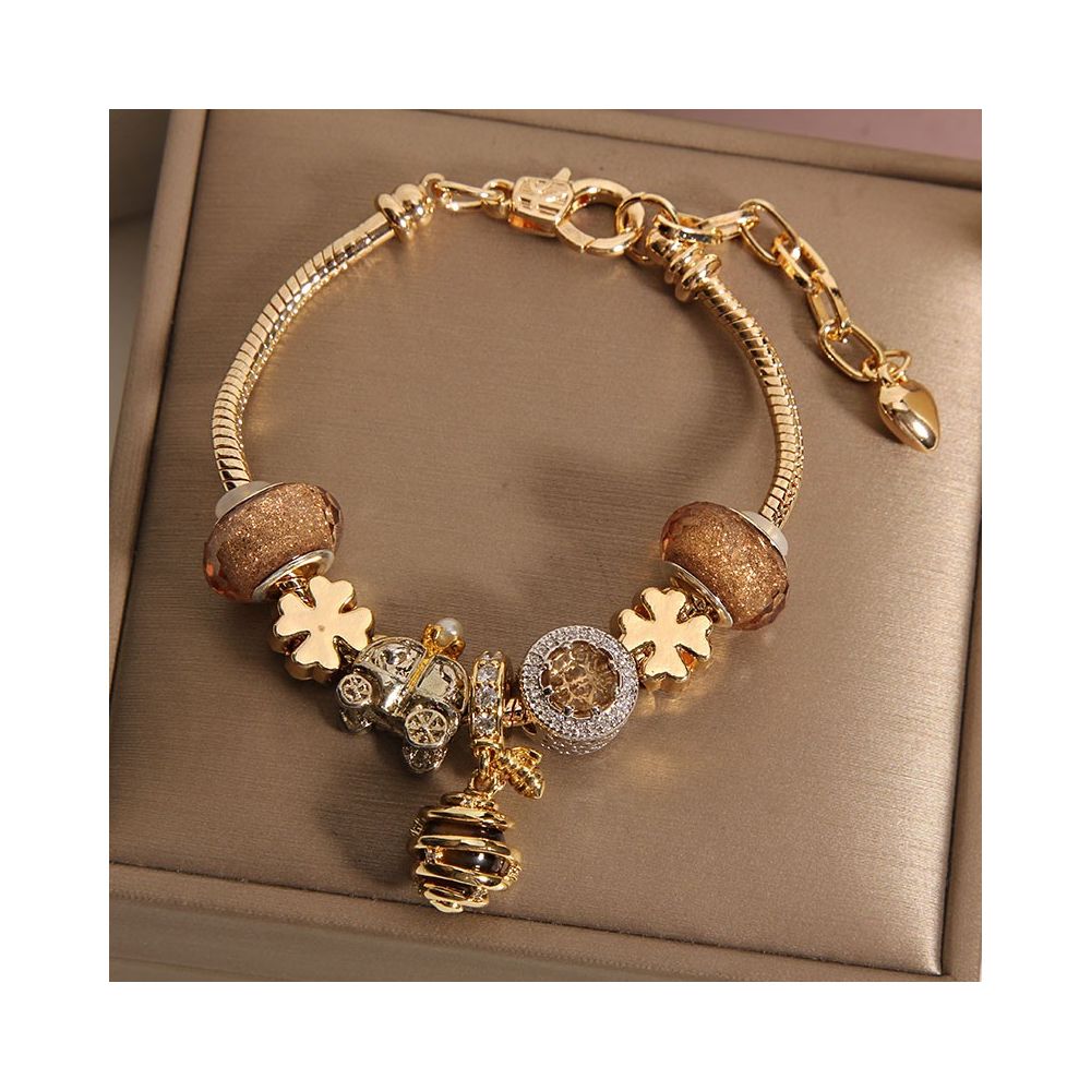 Pan Family Style Rose Gold Bee Hive Bracelet Women s Crystal Bracelet Student Girlfriend Bracelet Gift image 0