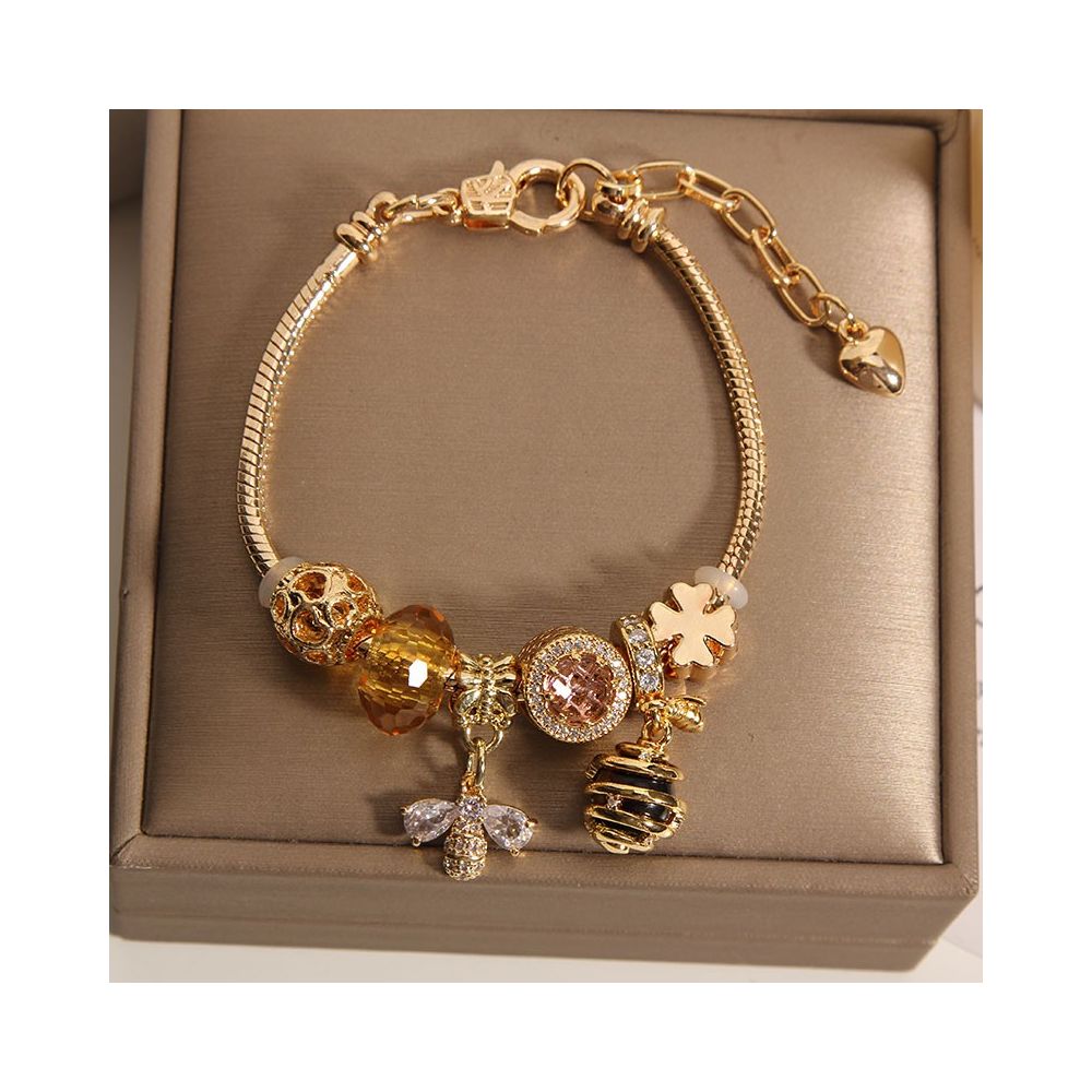 Pan Family Style Rose Gold Bee Hive Bracelet Women s Crystal Bracelet Student Girlfriend Bracelet Gift image 6