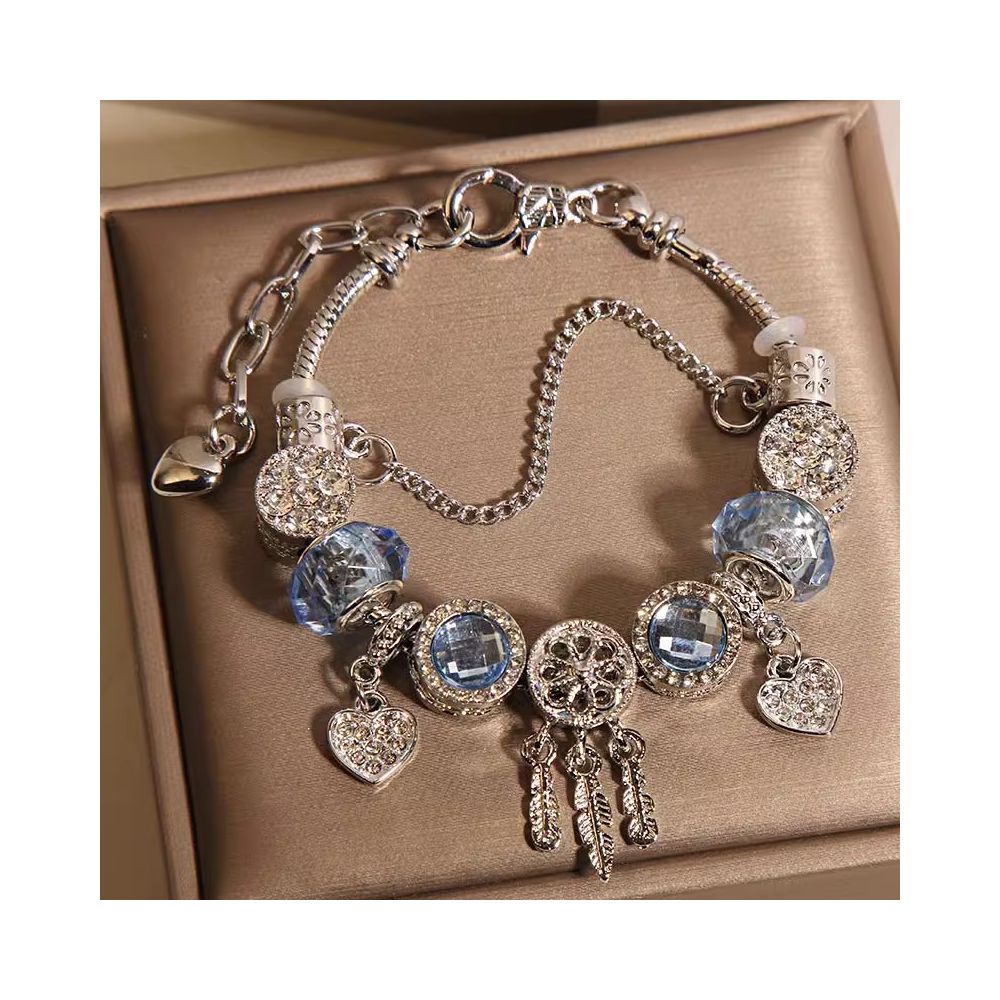 New Pan Family Style Blue Glass Bead Bracelet for Women Light Luxury Small and Exquisite Dreamcatcher s Network Handstring Sending to Student Friends image 3