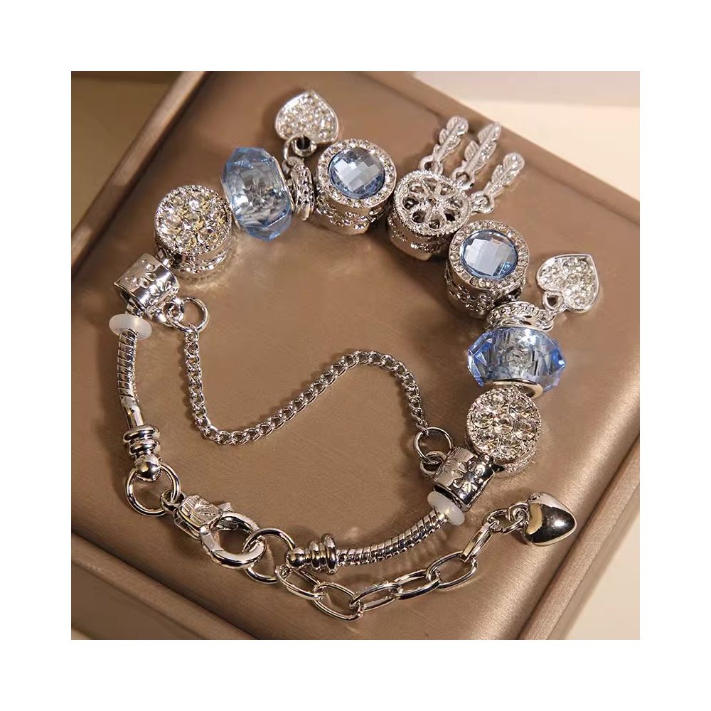 New Pan Family Style Blue Glass Bead Bracelet for Women Light Luxury Small and Exquisite Dreamcatcher s Network Handstring Sending to Student Friends image 4