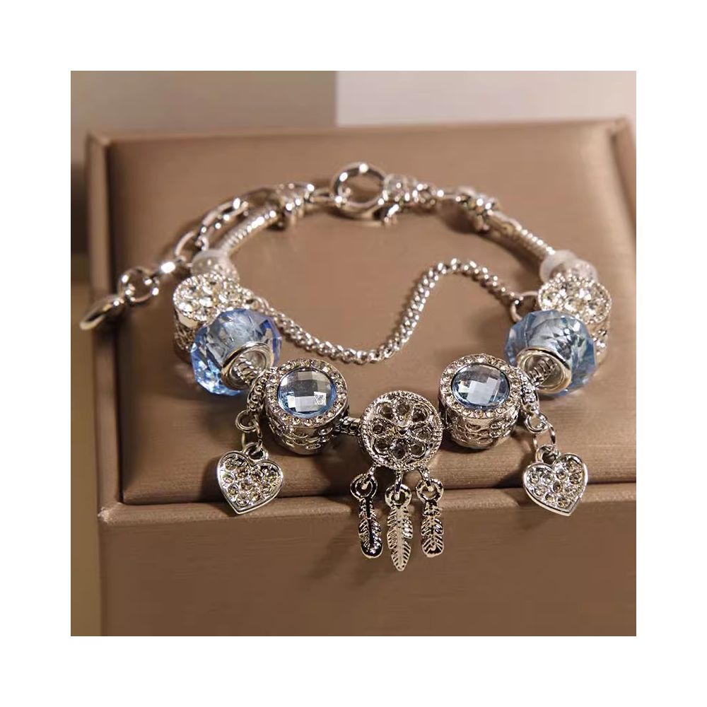 New Pan Family Style Blue Glass Bead Bracelet for Women Light Luxury Small and Exquisite Dreamcatcher s Network Handstring Sending to Student Friends image 5