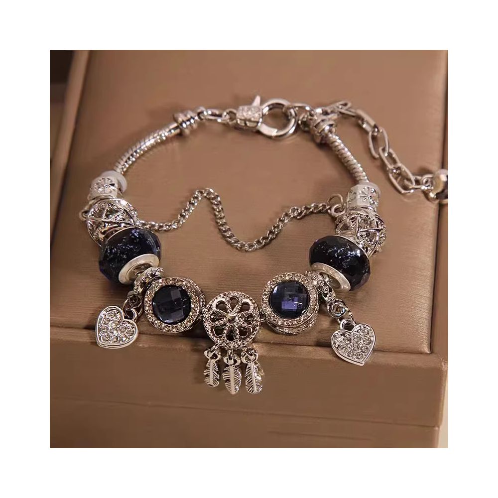 New Pan Family Style Blue Glass Bead Bracelet for Women Light Luxury Small and Exquisite Dreamcatcher s Network Handstring Sending to Student Friends image 12