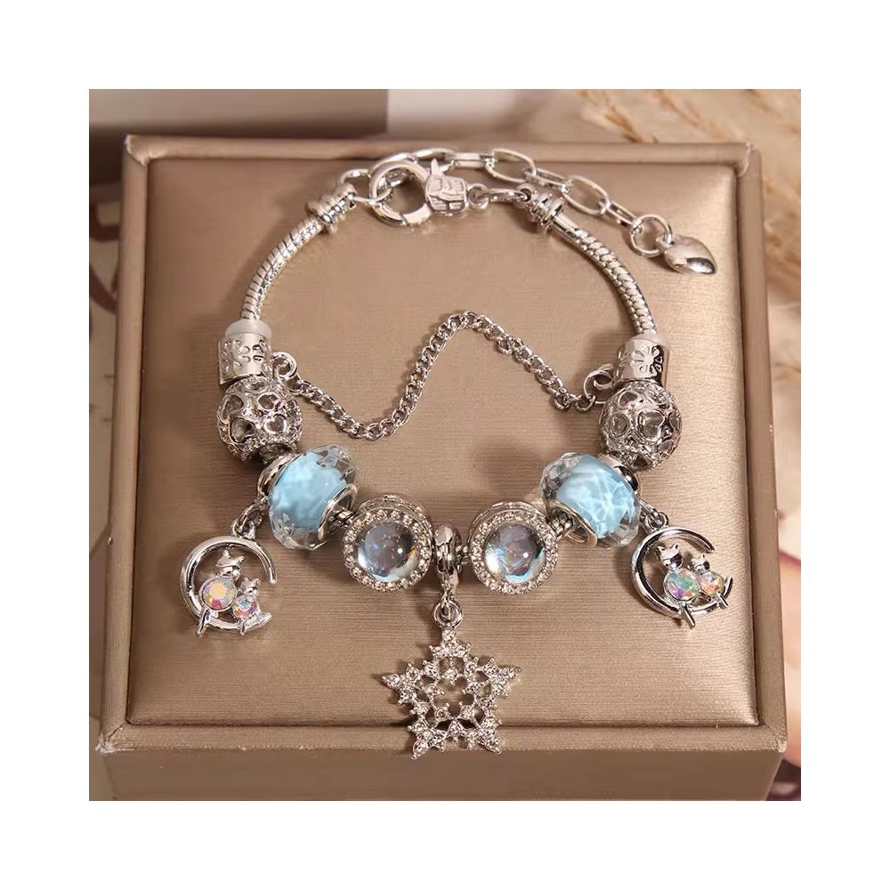 New Pan Family Style Blue Glass Bead Bracelet for Women Light Luxury Small and Exquisite Dreamcatcher s Network Handstring Sending to Student Friends image 13