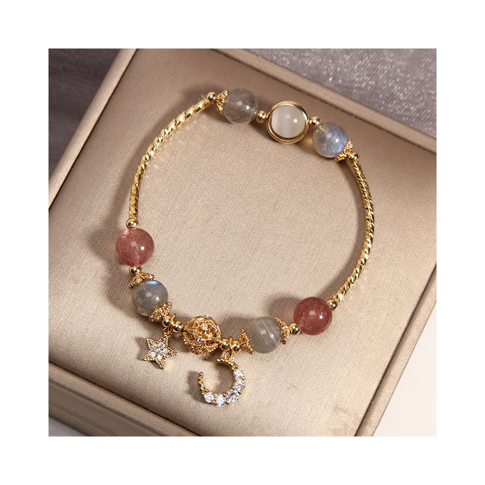 Natural Moonstone Crystal Bracelet for Women Peach Blossom Transport Strawberry Crystal Star Moon Love Bracelet Ins niche design image 3