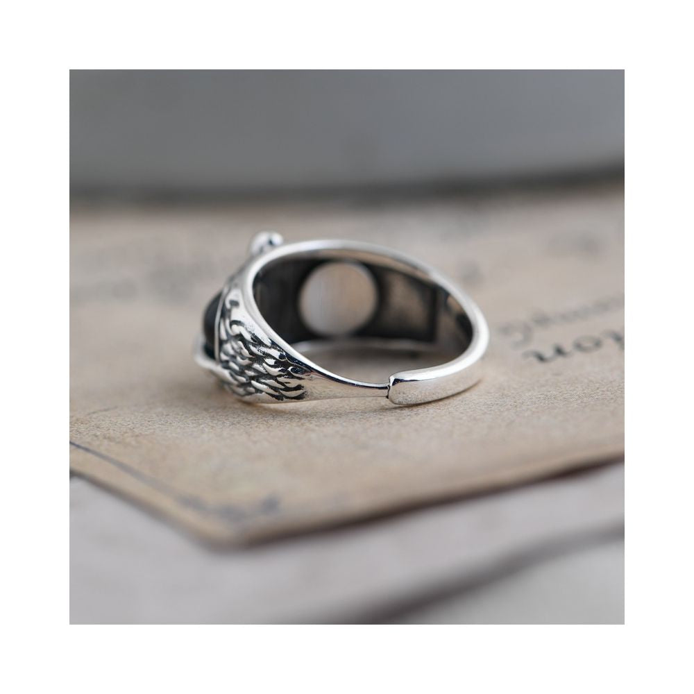 Sterling silver owl ring eagle men s ring eagle head S925 silver vintage silver jewelry index finger personalized ring trendy men s and women s ring image 5