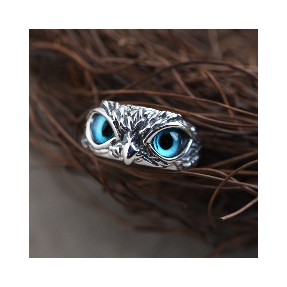 Sterling silver owl ring eagle men s ring eagle head S925 silver vintage silver jewelry index finger personalized ring trendy men s and women s ring image 0
