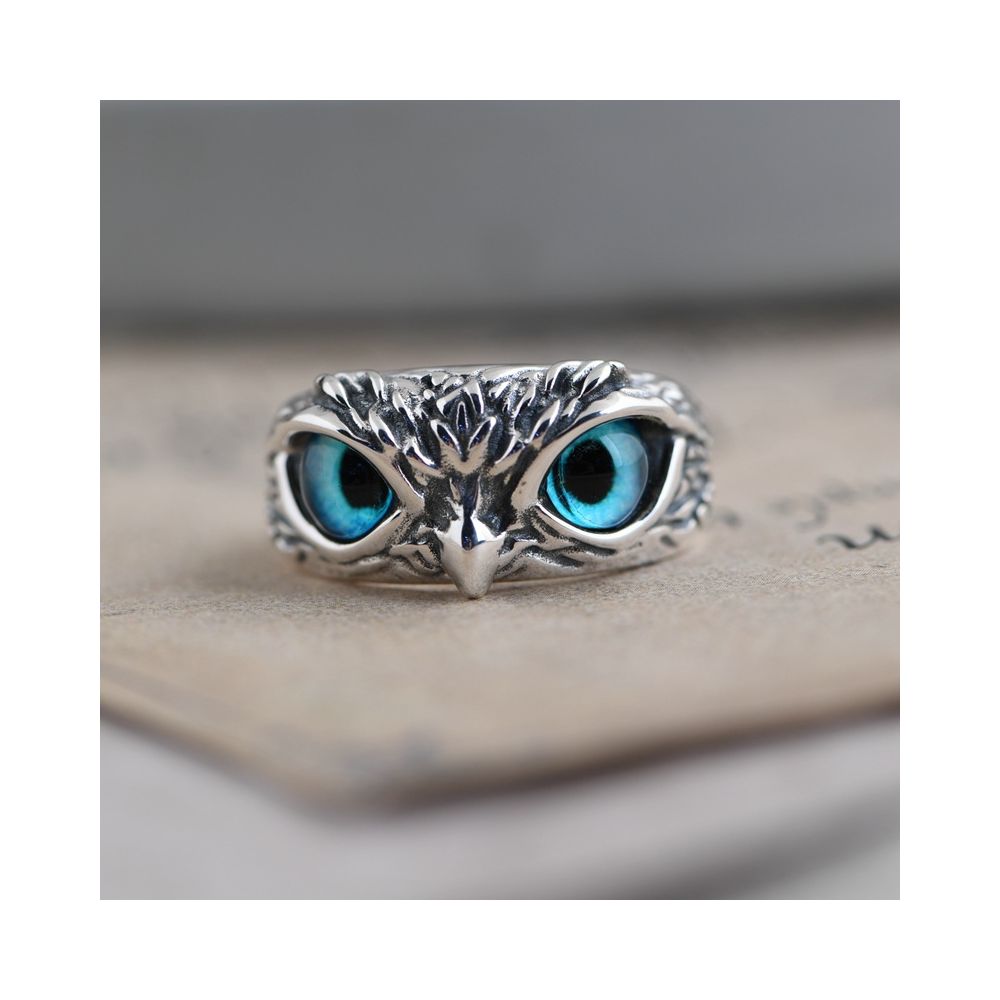 Sterling silver owl ring eagle men s ring eagle head S925 silver vintage silver jewelry index finger personalized ring trendy men s and women s ring image 6