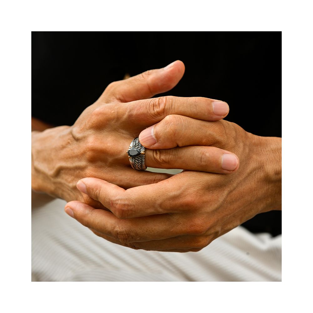 IDEAGEMER Eagle Wings Men s Ring Trendy High End Retro Distressed Unique Men s Ring image 3