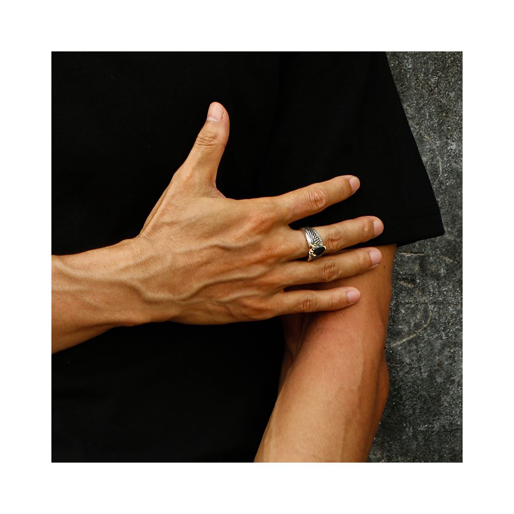IDEAGEMER Eagle Wings Men s Ring Trendy High End Retro Distressed Unique Men s Ring image 4