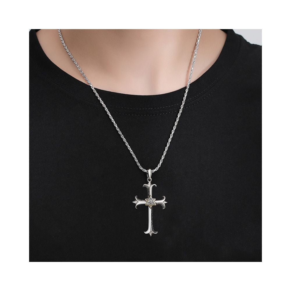 God s Eye Cross Necklace Men s 2025 New Trendy European and American Fashionable Hip Hop Retro Pendant Accessory image 2