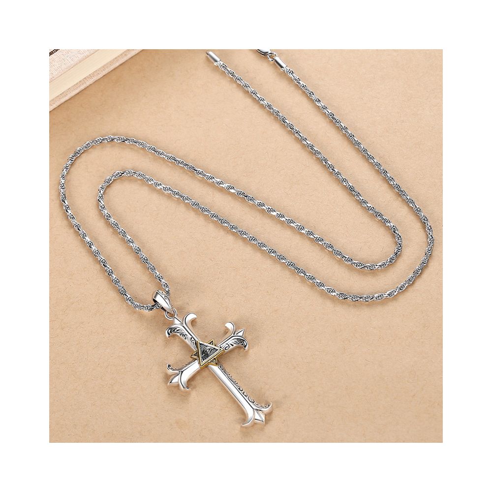 God s Eye Cross Necklace Men s 2025 New Trendy European and American Fashionable Hip Hop Retro Pendant Accessory image 3