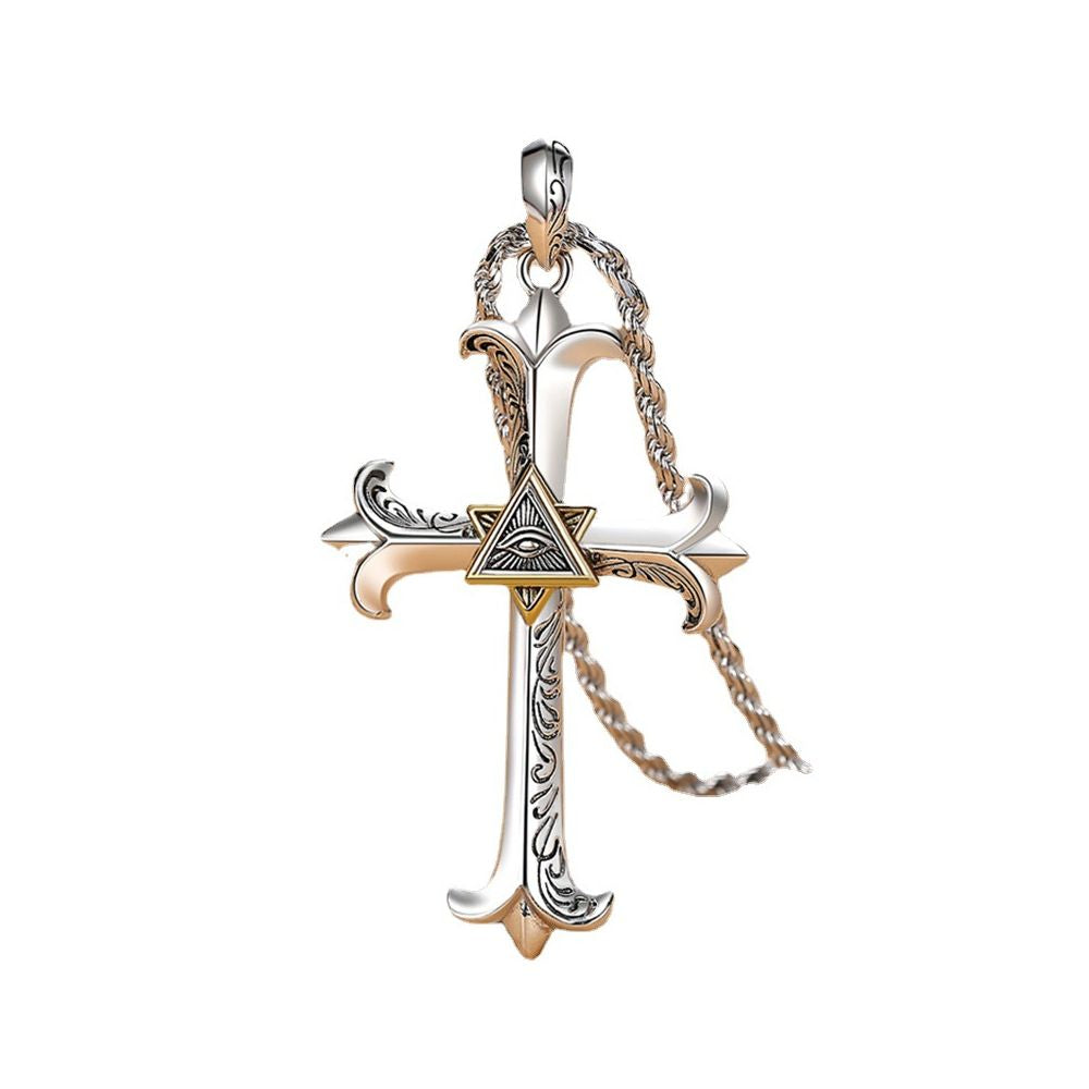 God s Eye Cross Necklace Men s 2025 New Trendy European and American Fashionable Hip Hop Retro Pendant Accessory image 4