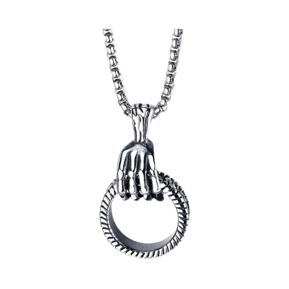 Necklace men s hip hop niche European and American street retro skeleton claw circle pendant men s personality simple accessories image 5