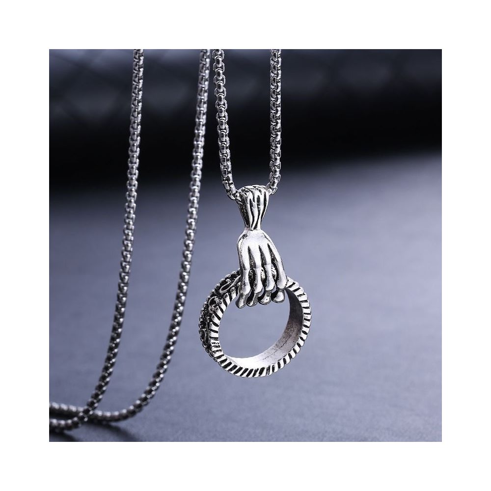 Necklace men s hip hop niche European and American street retro skeleton claw circle pendant men s personality simple accessories image 0