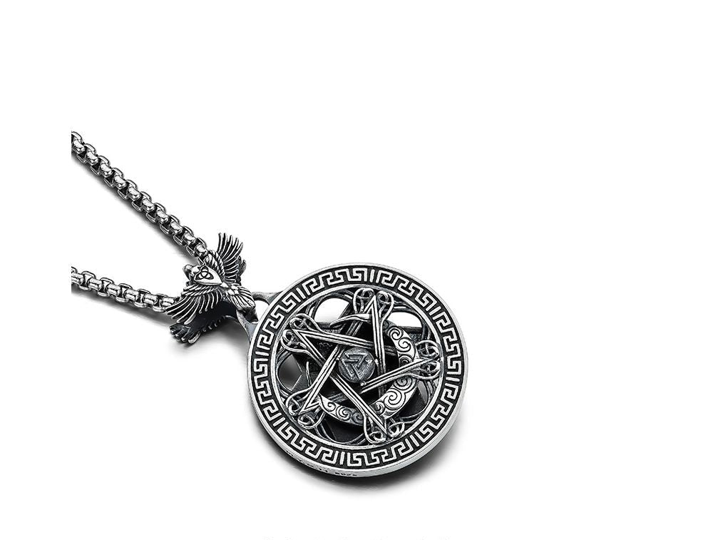 Rotating MYSH pure silver six pointed star God s Eye necklace men s high end pendant original design image 2