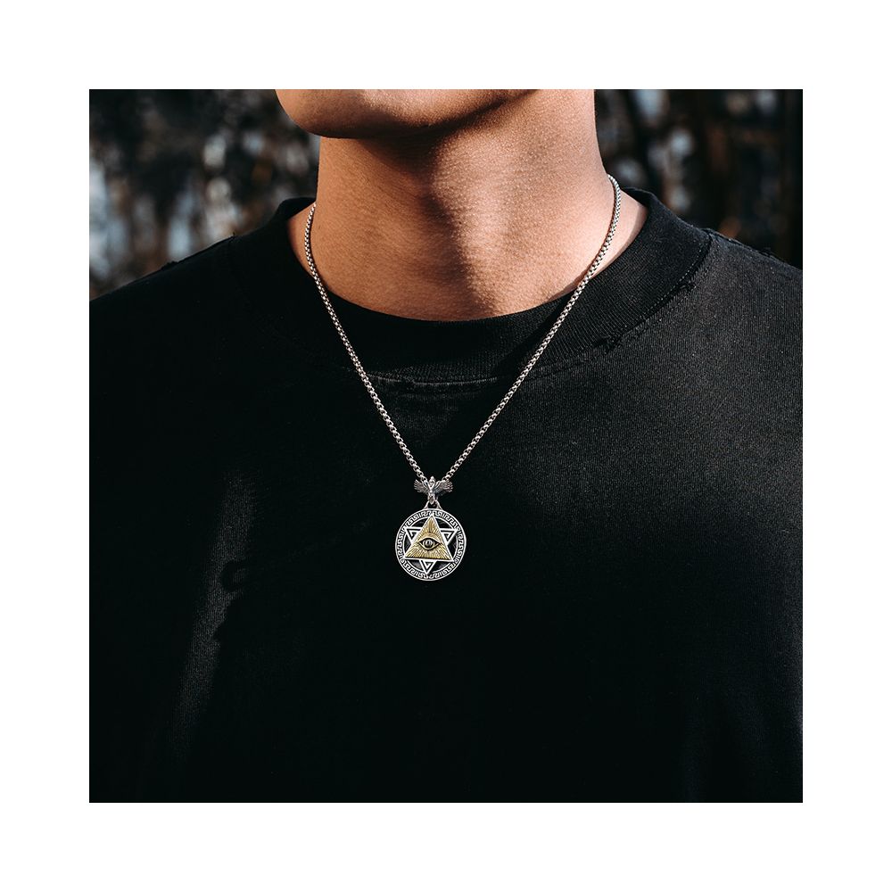 Rotating MYSH pure silver six pointed star God s Eye necklace men s high end pendant original design image 3