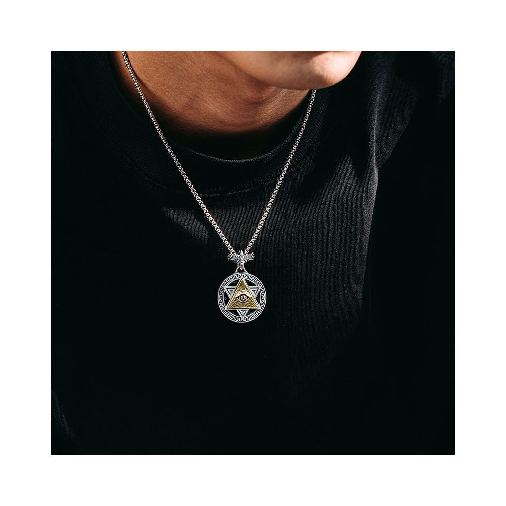 Rotating MYSH pure silver six pointed star God s Eye necklace men s high end pendant original design image 4