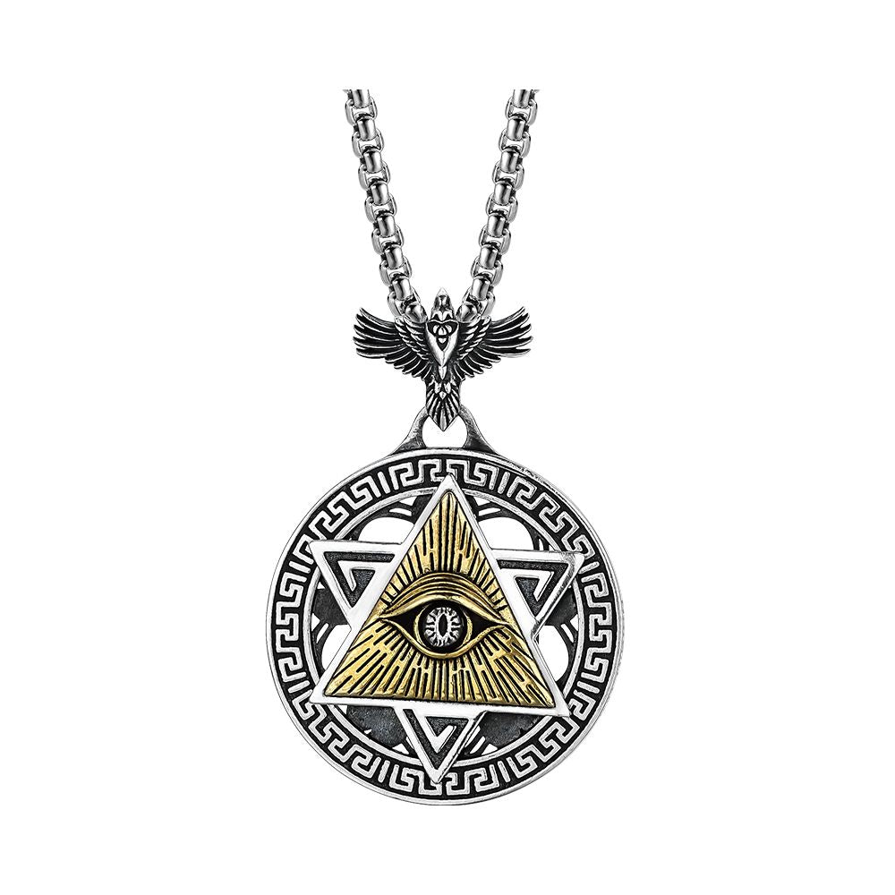 Rotating MYSH pure silver six pointed star God s Eye necklace men s high end pendant original design image 10