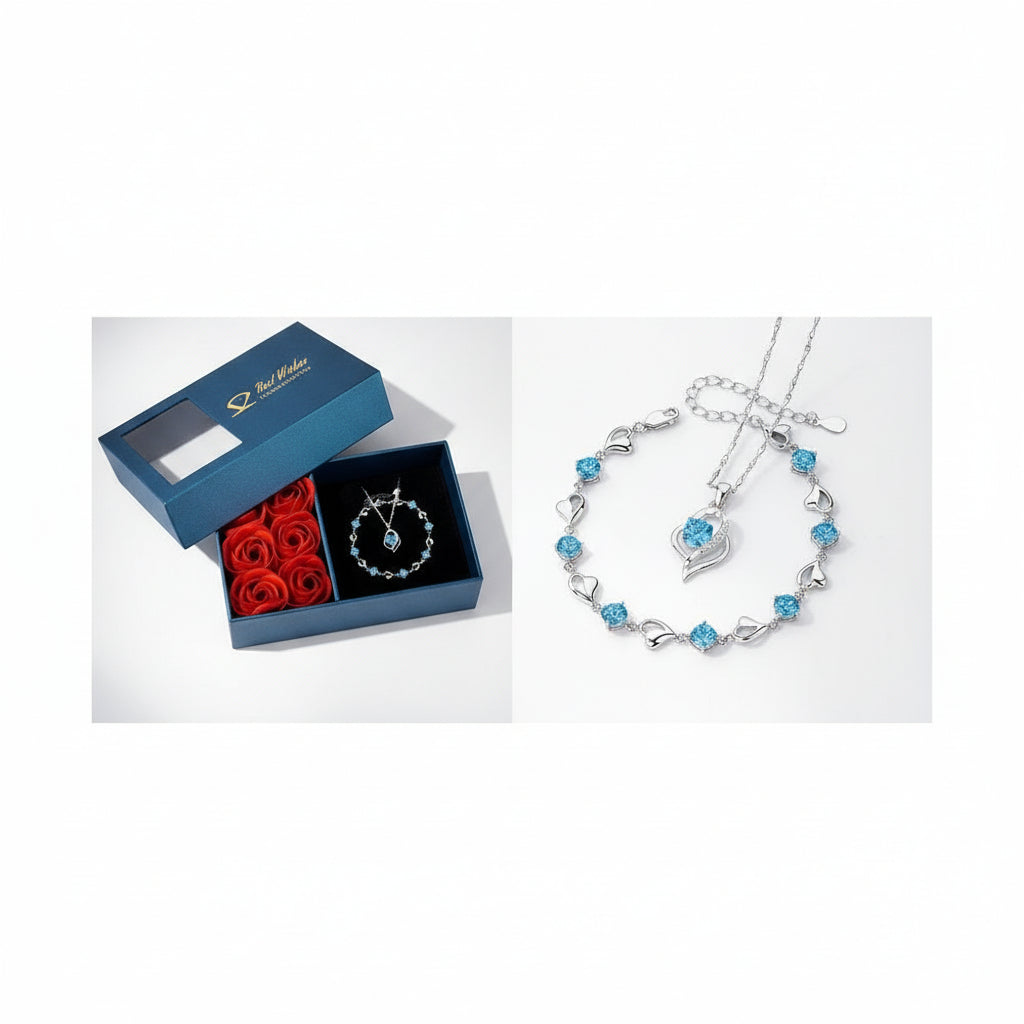 Ocean Heart Necklace Bracelet set