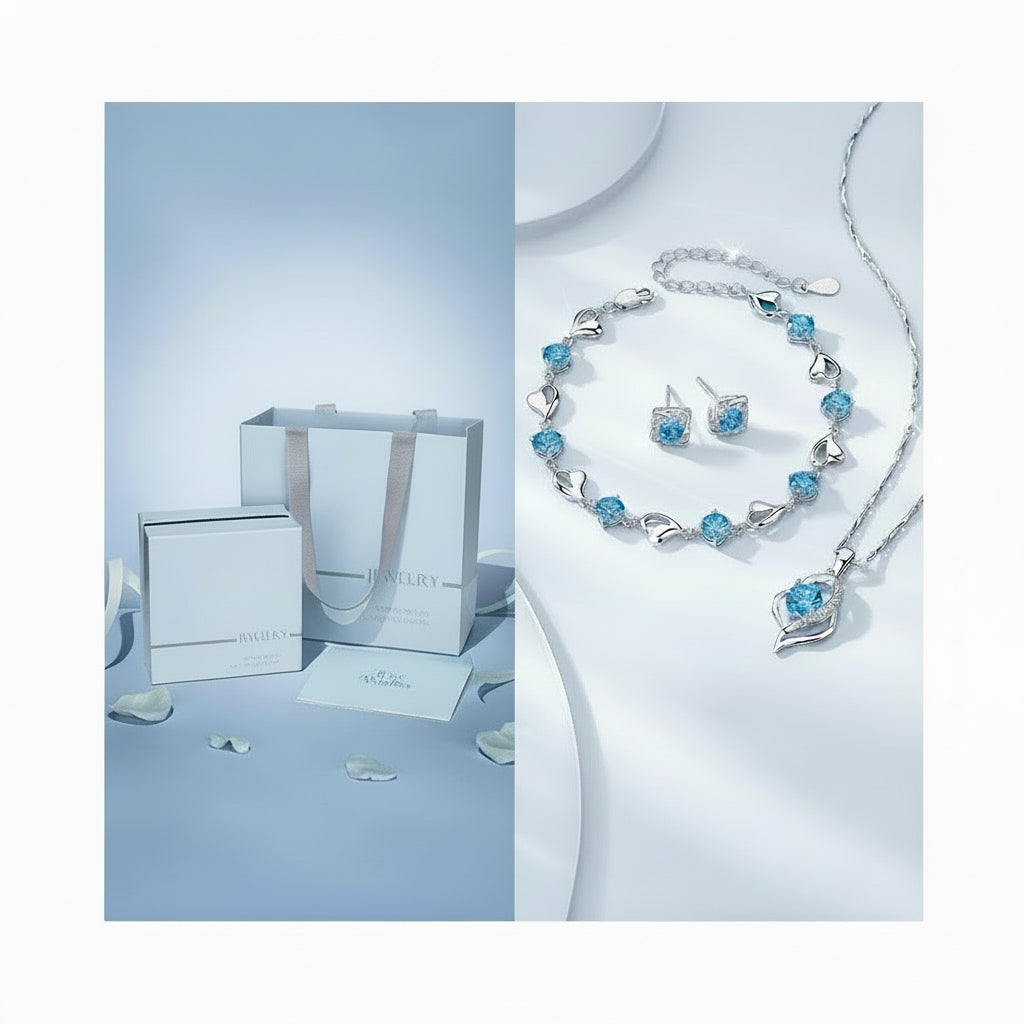 Ocean Heart Necklace Bracelet set