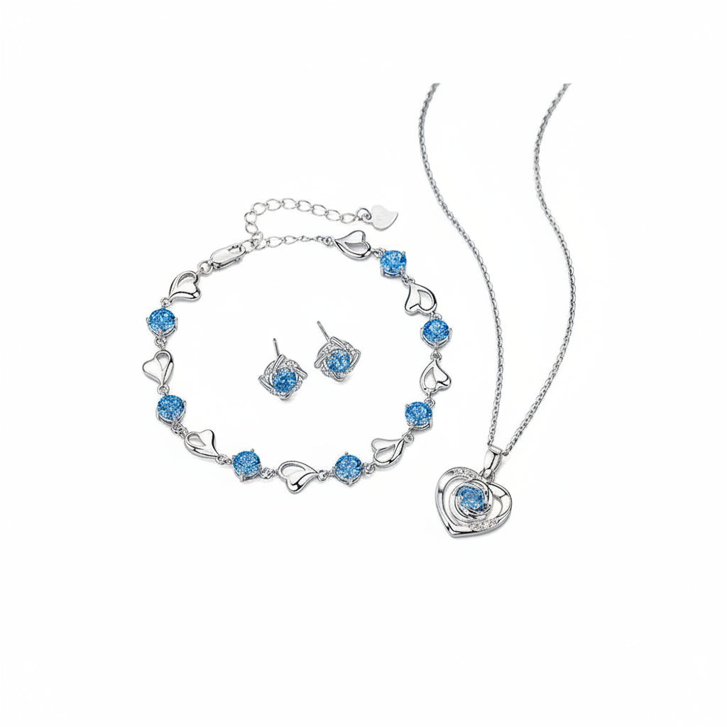 Ocean Heart Necklace Bracelet set