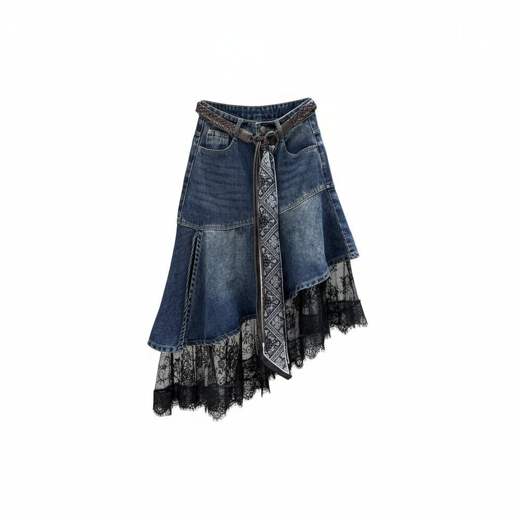 Lace denim skirt